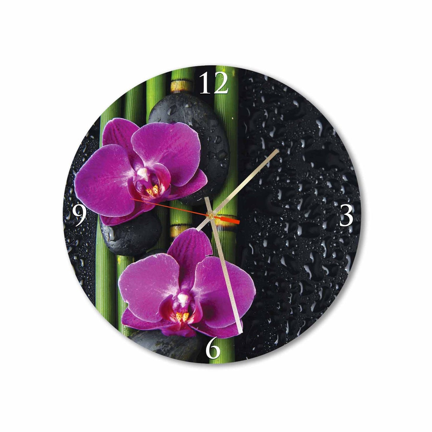 RONEX Orchids and Bamboo Acrylic Wall Clock