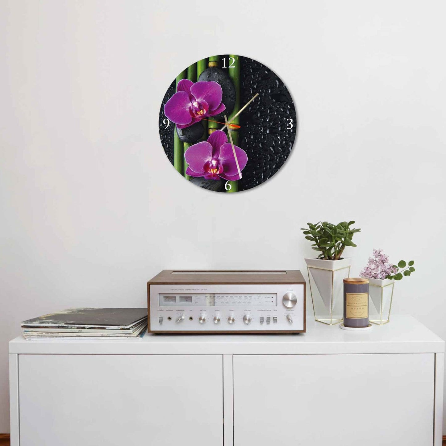 RONEX Orchids and Bamboo Acrylic Wall Clock