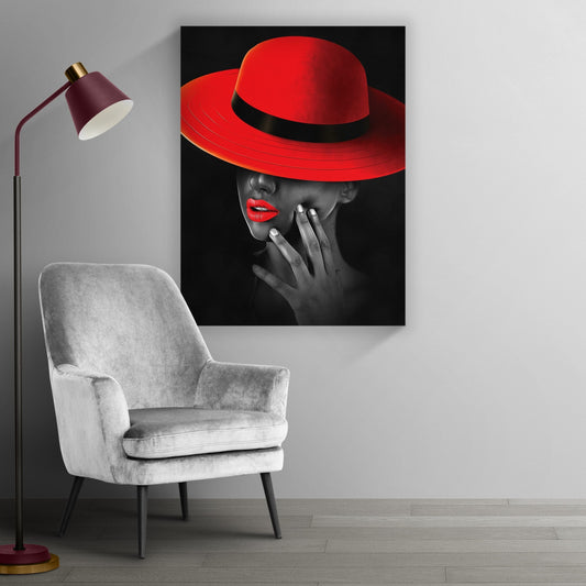 COUTURE Red Hat Glamour Modern Wall Art TG