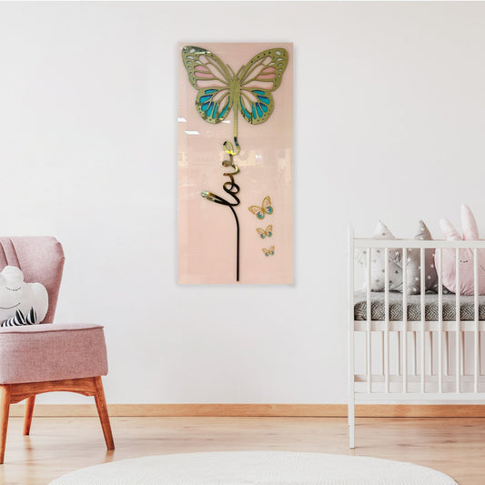 ZYRON 3D Love & Butterfly Pink Acrylic Mirror Prints