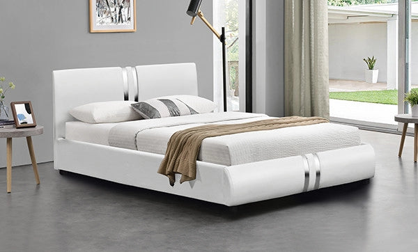 UPHOLSTERED Modern Bed with Iron Pieces Decor and Adjustable Headboard