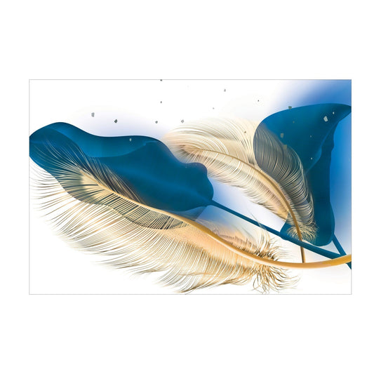 LEAVES Turquoise, Gold Feather Modern Acrylic Wall Art