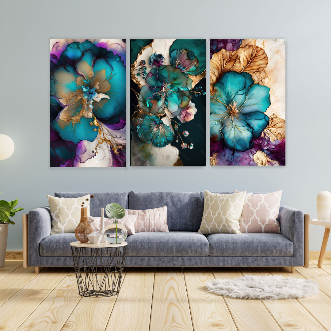 NC-101 Triptych Elegant And Beautiful Floral Background In Art Nouveau ...